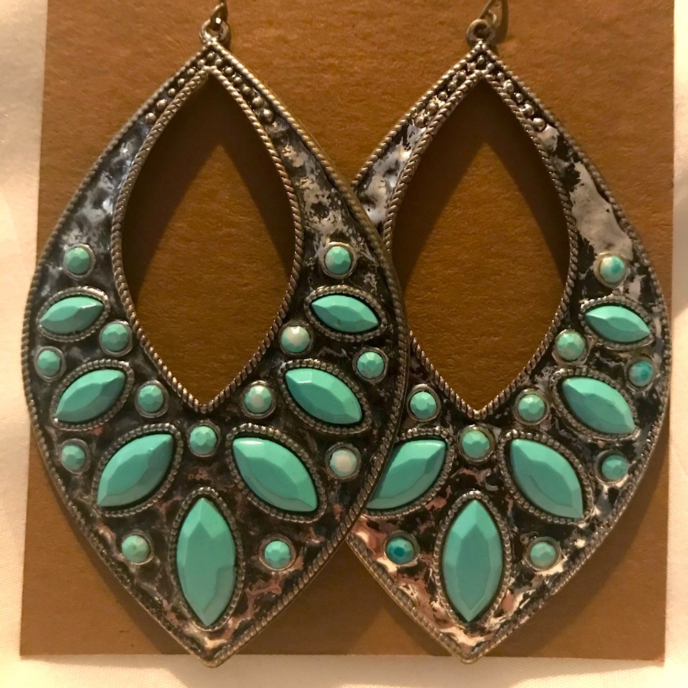 Distressed Metal Earrings with Turquoise stones